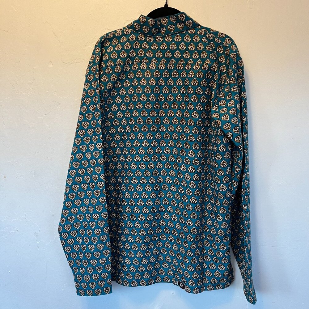 Shell Pattern Long Sleeve Linen Button Down Xl - image 3